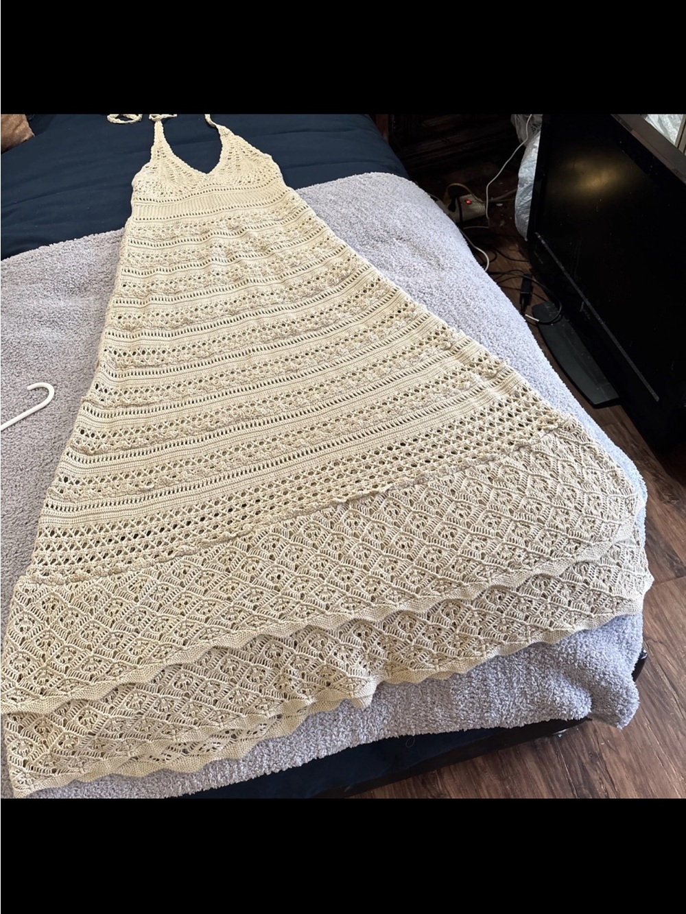 Moda International Cream Crochet Halter Dress